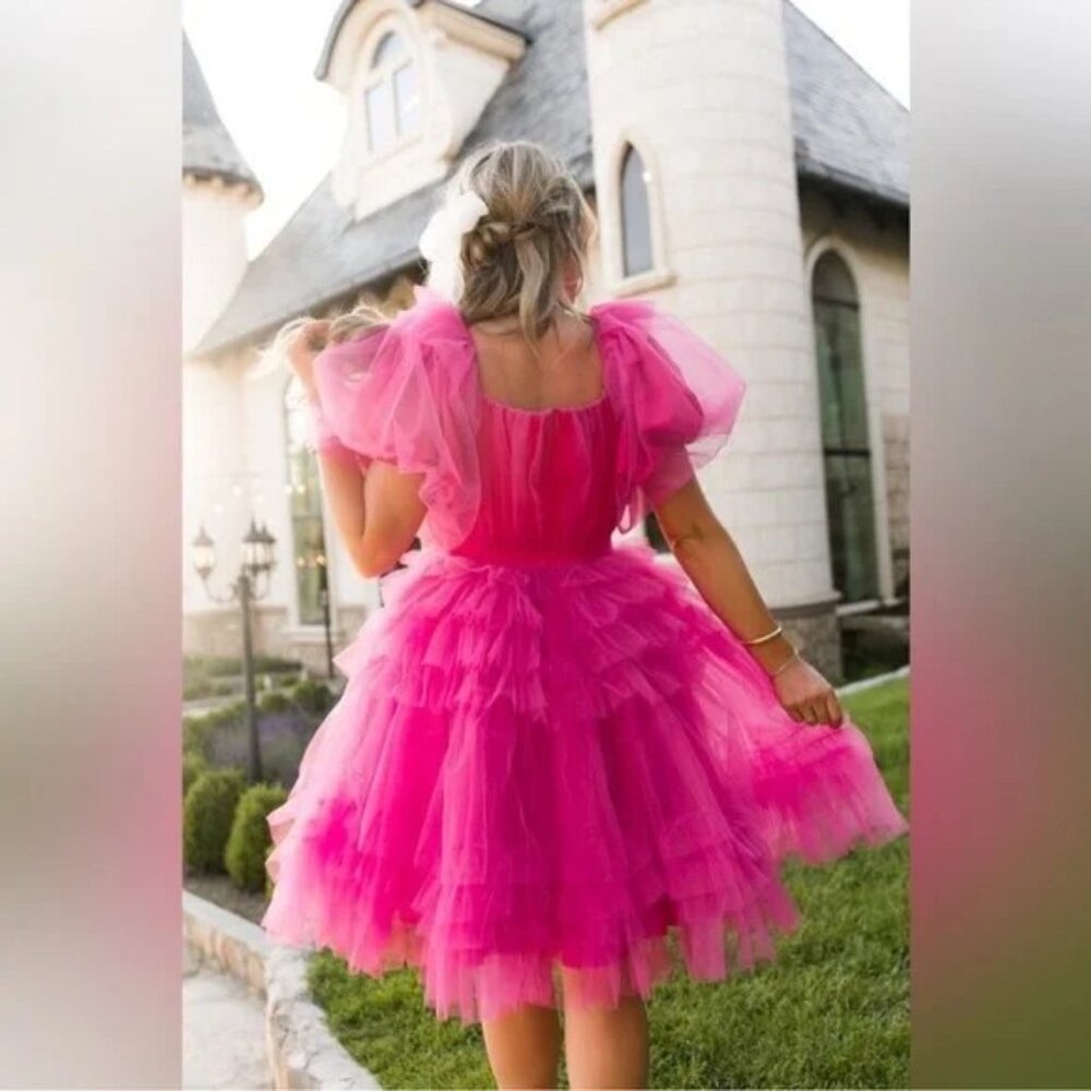 Ivy City Co Hot Pink Pixie Dress – 2X – Puff Sleeves – NWT - Picture 4 of 11